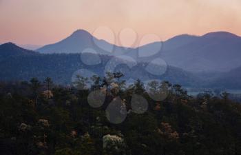 Pai Canyon Kong Lan in Mae hong son, northern Thailand. Beautiful sunset in scenic valley of Pai famous tourist attraction