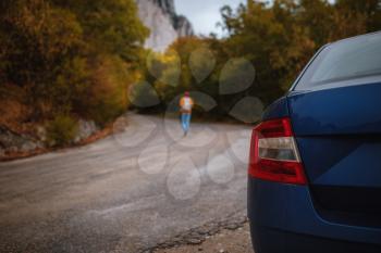 Freedom car travel concept in autumn mountains. The car on the nature. fall road with copy space