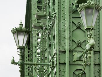 Details of construction of the restored Liberty or Freedom Bridge across the River Danube in Budapest, Hungary