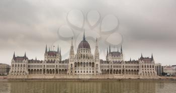 View of the Hungarian Parliament building in Buda on banks of River Danube in Budapest Hungary