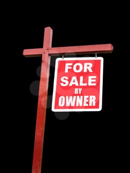 Realtor installed for sale by owner sign for house or real estate isolated against transparent background