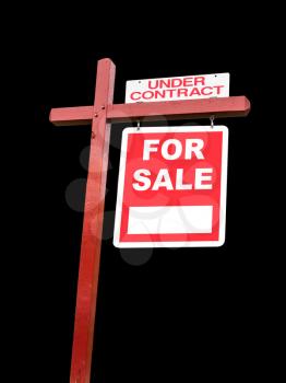 Realtor installed for sale and under contract sign for house or real estate isolated against transparent background