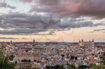 Sunset cityscape of ancient city of Toledo, Spain, Europe