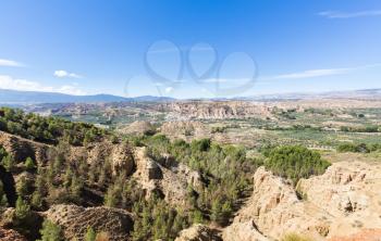 View from Mirador of rugged dry badlands in gorge outside Guadix Andalucia, Spain