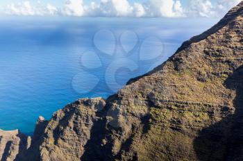 Awa`awapuhi trail from Koke'e State Park to Na Pali coast ends at Nualolo Valley overlooking Pacific ocean in Kauai, Hawaii, USA