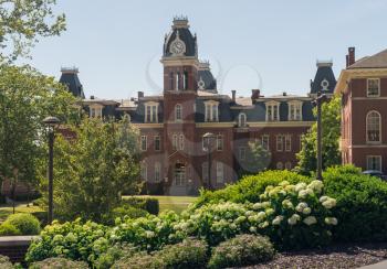 Woodburn Hall and downtown buildings of campus of West Virginia University in Morgantown