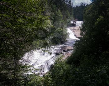 The three waterfalls of Triple Falls on the Little River in Dupont State Forest near Brevard North Carolina