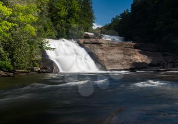 Upper two waterfalls of Triple Falls on the Little River in Dupont State Forest near Brevard North Carolina