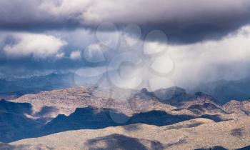 Unusual snow storm over the Santa Catalina mountains in desert outside Tucson Arizona