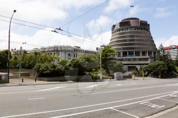 New Zealand Parliament government building known as Beehive in Wellington