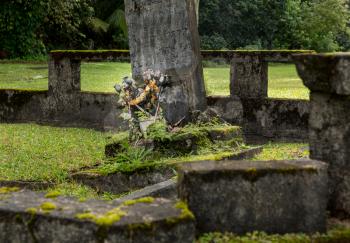 Old abandoned graves in cemetery at Mission church in Hanalei Kauai