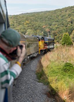 Photographer takes photo of engine on steep trip into mountains of West Virginia