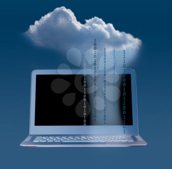 Concept image for cloud computing and online applications showing web services platform connected to laptop