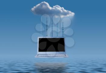 Concept image of a laptop connected to applications in the cloud computing internet with feeling of freedom