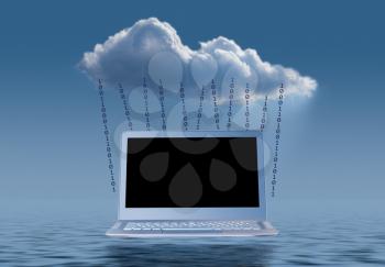 Concept image of a laptop connected to applications in the cloud computing internet with feeling of freedom