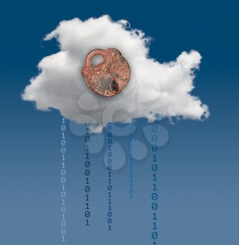 Concept image for cloud computing and online applications with a rusty lock showing security problems