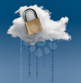 Concept image for cloud computing and online applications with a brass lock showing security problems