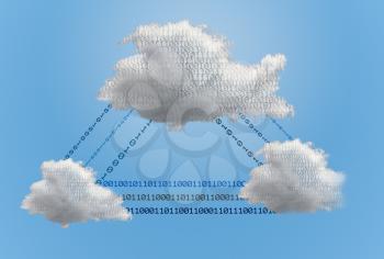 Concept image for cloud computing and online applications showing several different competing environments interconnected by data streams