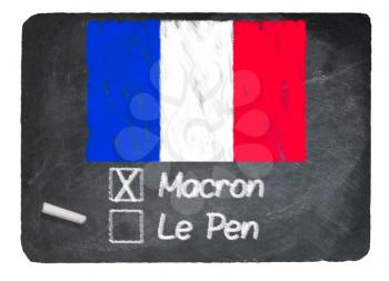 French election illustration created on a slate chalkboard with a choice for voters in the upcoming vote