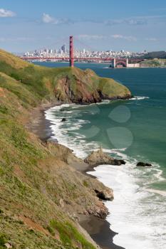 Marin Headlands with the Golden Gate Bridge and San Francisco taken on clear spring day