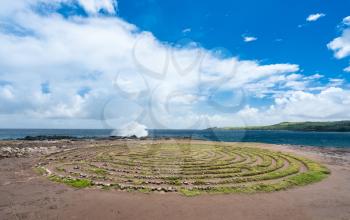 Coastline at Makaluapuna Point includes a complex maze of labyrinth near Kapalua, Maui, HI, USA