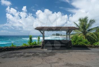 Local bus stop or shelter by Hamoa beach near Hana on Hawaiian island of Maui