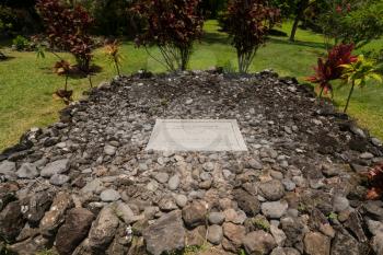 Cemetery of Palapala Ho'omau Church contains the grave and marker of Charles Lindbergh on Hawaiian island of Maui
