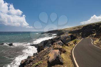 Lonely and remote winding road past Hana around south of Maui along the coastline