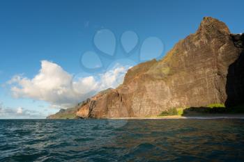 Rocky coastline at Honopu beach on Na Pali coast of Hawaiian island of Kauai