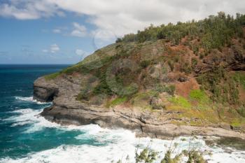 Cliffs housing bird sanctuary at Kilauea on north shore of Kauai