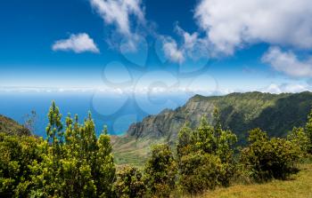 High definition panorama over Kalalau Valley at Kalalau overlook, Kauai, Hawaii