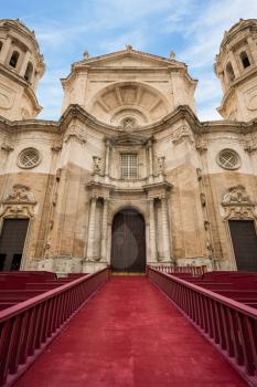 Structure for holy week or Easter by Cathedral in city of Cadiz in Southern Spain