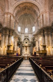 Altar and main aisle in Cathedral in city of Cadiz in Southern Spain