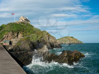 St Nicholas Chapel on the headland above the old harbour of Ilfracombe in North Devon, England