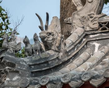 Detail of roof at Temple of Supreme Purity of Tai Qing Gong at Laoshan
