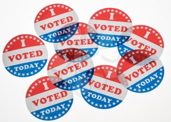 I Voted Today stickers ready for voters in the US elections isolated on white background