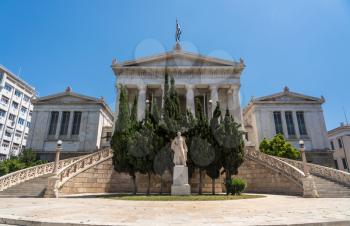 Neoclassical building housing the National Library of Greece in Athens city center