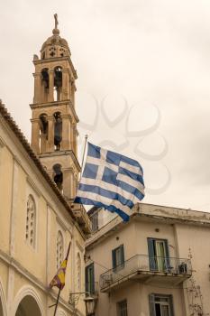 Bell Tower of St George Orthodox church in old town in the city of Nafplio in Greece