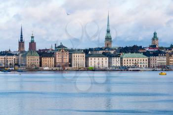 STOCKHOLM, SWEDEN - SEPTEMBER 10: Panorama of Gamla Stan on September 10, 2017 in Stockholm, Sweden. The town dates back to 13th Century.