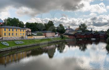 Red painted old wooden houses in the ancient town of Porvoo in Finland