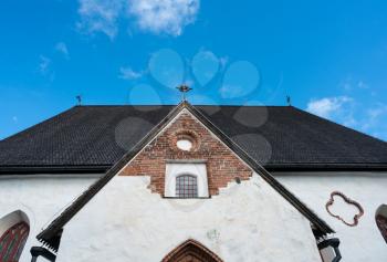 White stone walls of cathedral church in ancient town of Porvoo in Finland