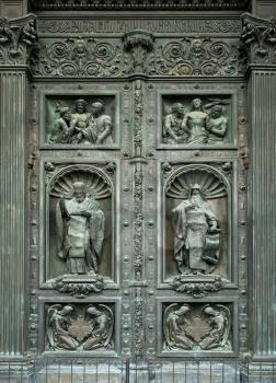 Copper carving on doors at St Isaac's Cathedral in St Petersburg, Russia