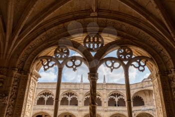 Detail of the magnificent carvings in the windows and cloisters inside the Monastery of Jeronimos in Belem