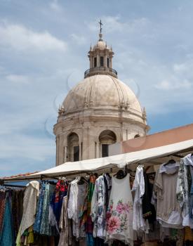 Lisbon, Portugal - 10 August 2019: Popular street market in Santa Clara near the National Pantheon