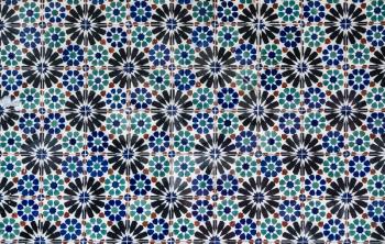 Close up of the detail in colorful wall tiling in Lisbon, Portugal