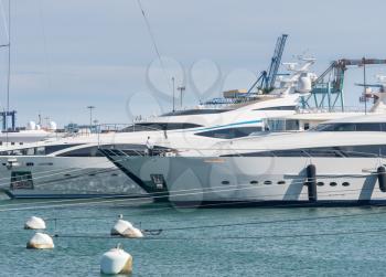 Luxury power boats in the Royal Marina in Valencia Spain