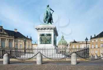 Equestrian statue at Amalienborg palace in the city of Copenhagen in Denmark