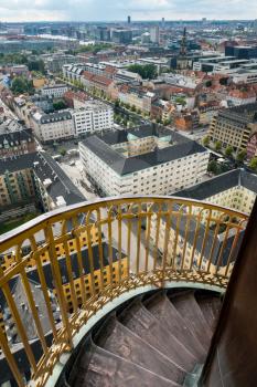 Spiral walkway up tower of Church of our Saviour in Copenhagen, Denmark