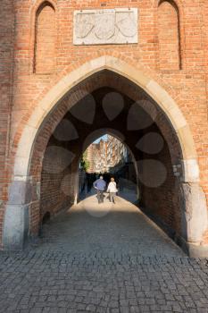 Mariacka street entrance to old town of Gdansk, Poland. The archway leads to a famous tourist road