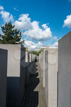 SEPTEMBER 17 - BERLIN, GERMANY: Holocaust Memorial on September 17, 2017 in Berlin. It opened in May 2005.